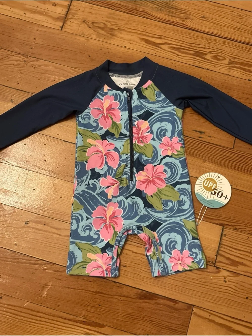 NWT Caden Lane Long Sleeve Rash Guard Floral 6-12 Month UPF 50+